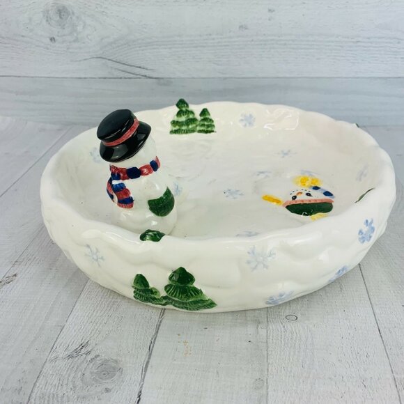 Cardinal Inc SNOWMAN COLLECTION Hand Crafted Earthenware 2 Piece Chip & Dip Set - Picture 3 of 9